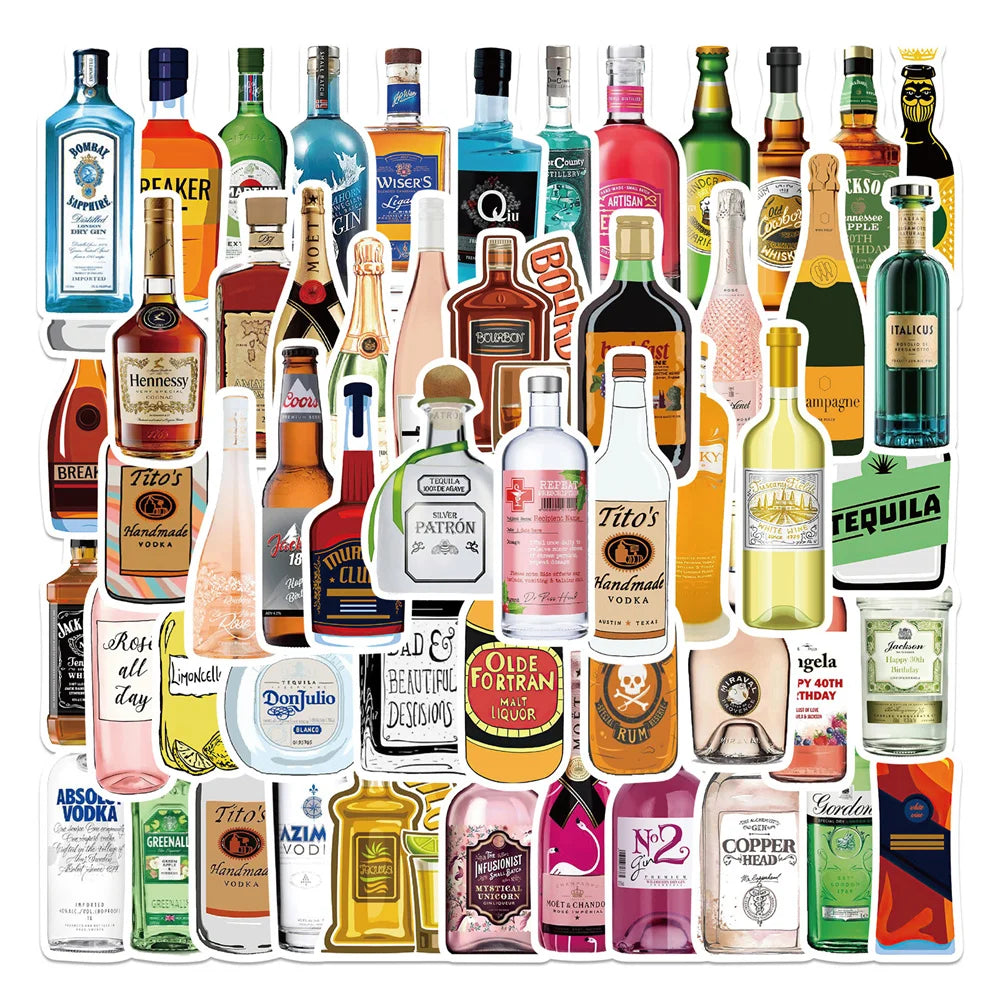 50/67pcs Alcohol Wine Bottle Vintage Beer Stickers for Ipad Scrapbooking Material Adesivos Journal Sticker Scrapbooking Supplies (ONLINE ORDER ONLY)