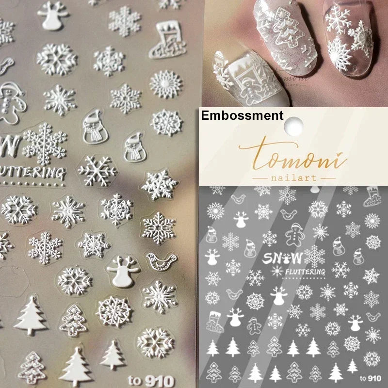 Dressy Embossment Colorful Gradient Snowflakes Laser Silver Christmas Tree Winter Bowknot Santa Nail Art Stickers Manicure Decal (Online Order Only)