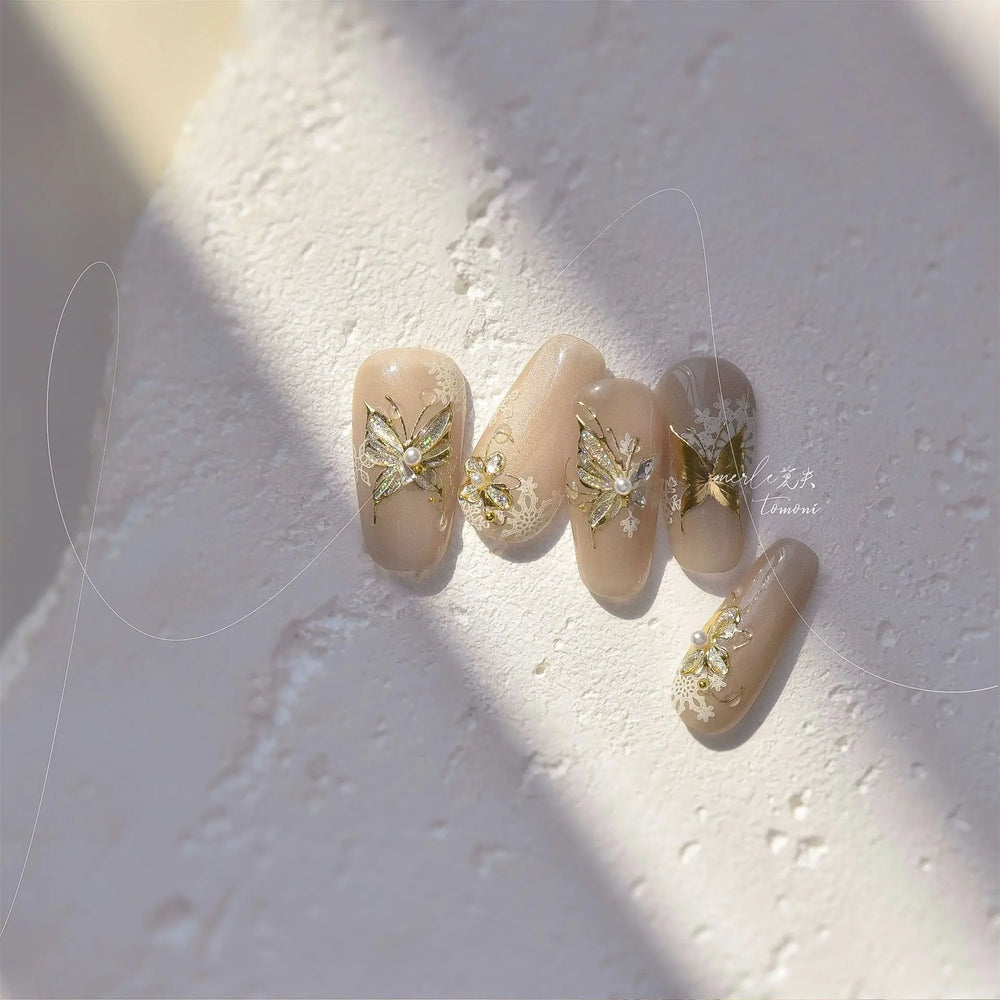 Charming Golden Gradient Shiny Rhinestone Jelly Butterfly Flower Petal Bowknot 3D Self Adhesive Nail Art Sticker Manicure Decals (ONLINE ORDER ONLY)