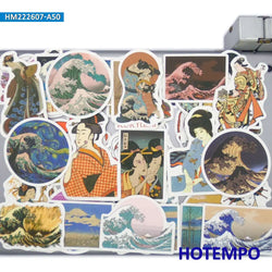 50Pieces Japanese Ukiyo-e Style Classic Painting Mixed Art Stickers for Phone Skateboard Bike Motorcycle Car Laptop Sticker Toys (ONLINE ORDER ONLY)