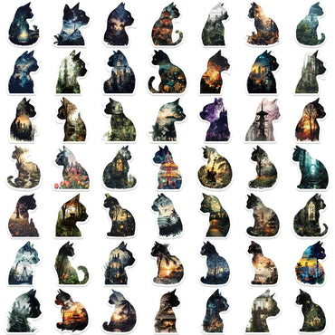 10/30/50PCS Black Dreamy Cat Sticky PVC Sticker Aesthetic Children's Stationery DIY Decoration Scrapbooking School Supplies (ONLINE ORDER ONLY)