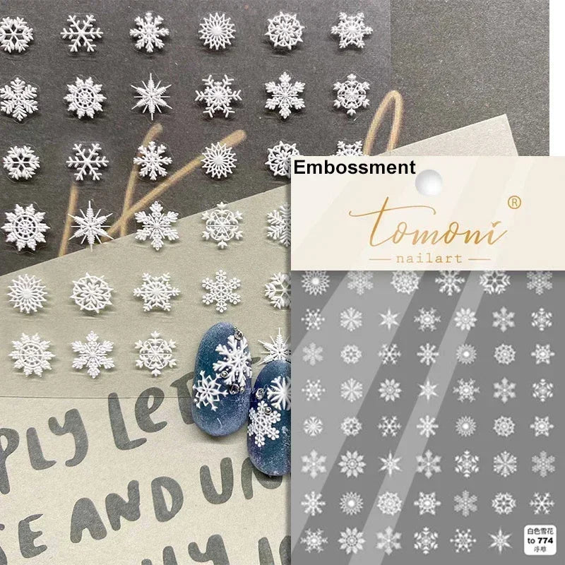 Dressy Embossment Colorful Gradient Snowflakes Laser Silver Christmas Tree Winter Bowknot Santa Nail Art Stickers Manicure Decal (Online Order Only)