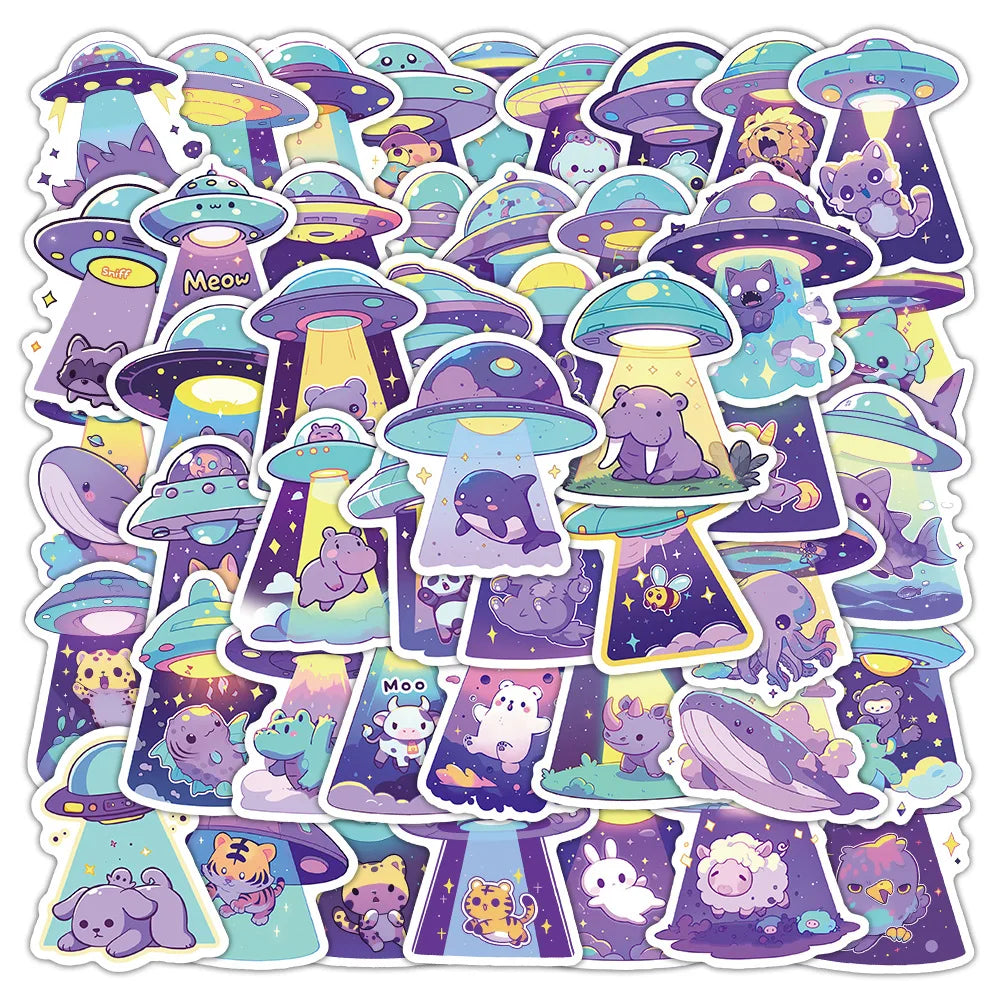 10/30/54PCS Funny UFO Graffiti Stickers Cute Animal Sticker Cat Dog Cartoon Decals Luggage Laptop Phone Guitar Bike Decoration (ONLINE ORDER ONLY)