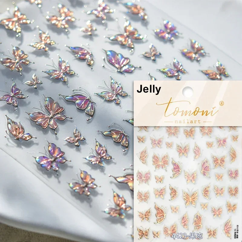 Charming Golden Gradient Shiny Rhinestone Jelly Butterfly Flower Petal Bowknot 3D Self Adhesive Nail Art Sticker Manicure Decals (ONLINE ORDER ONLY)