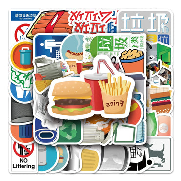 50Pcs Cartoon Junk Food Waterproof Vinyl Stickers for Skateboard Snowboard (ONLINE ORDER ONLY)