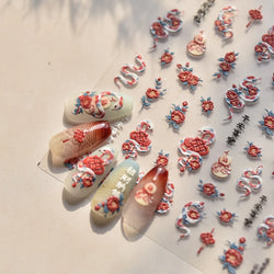 Snake Rose  Flower Chinese Knot Calabash Gourd Peony Good Fortune Self Adhesive Nail Art Stickers Manicure Decals Nail Supplies (ONLINE ORDER ONLY)