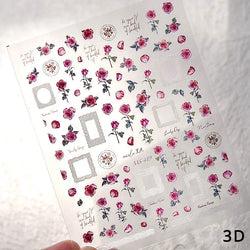 Pale Flower Bouquet Label Bowknot Stationery Sunflower Daisy Leaf 3D Self Adhesive Nail Art Stickers Rhinestone Manicure Decals (Online Order Only)