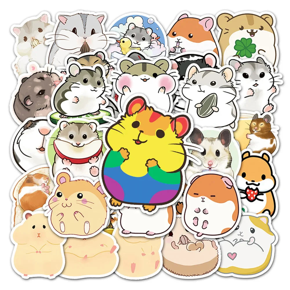 10/50pcs Cute Cartoon Animal Little Hamster Stickers Pack for Scrapbook Stationery Laptop Phone Guitar Suitcase Girl Sticker (ONLINE ORDER ONLY)