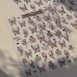 Butterfly Rose Laser Jelly Hot Stamping Lace Letter Flower Love Heart Bowknot 5D Self Adhesive Nail Art Stickers Manicure Decals (ONLINE ORDER ONLY)