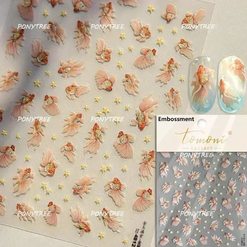 Hot Stamping Laser Shell Conch Starfish Pearl Whale Coral Dolphin Summer Beach Sea Wave Jellyfish Bubble Nail Art Stickers Decal (ONLINE ORDER ONLY)