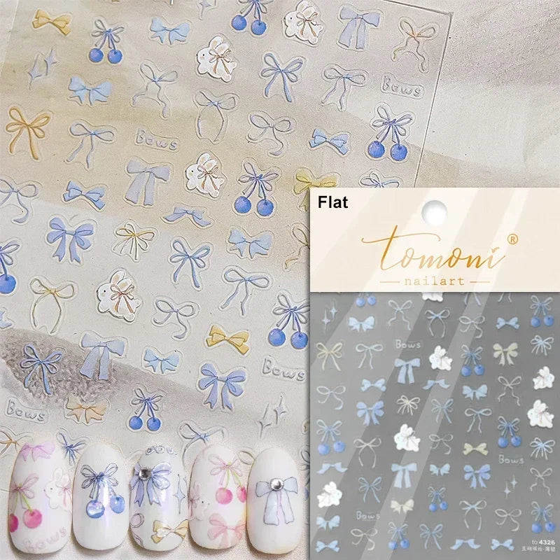 Dog Rabbit Line Bunny Footprint Bowknot Heart Cake Strawberry Flowers Bone Graffiti Adhesive Nail Art Stickers Manicure Decals (ONLINE ORDER ONLY)