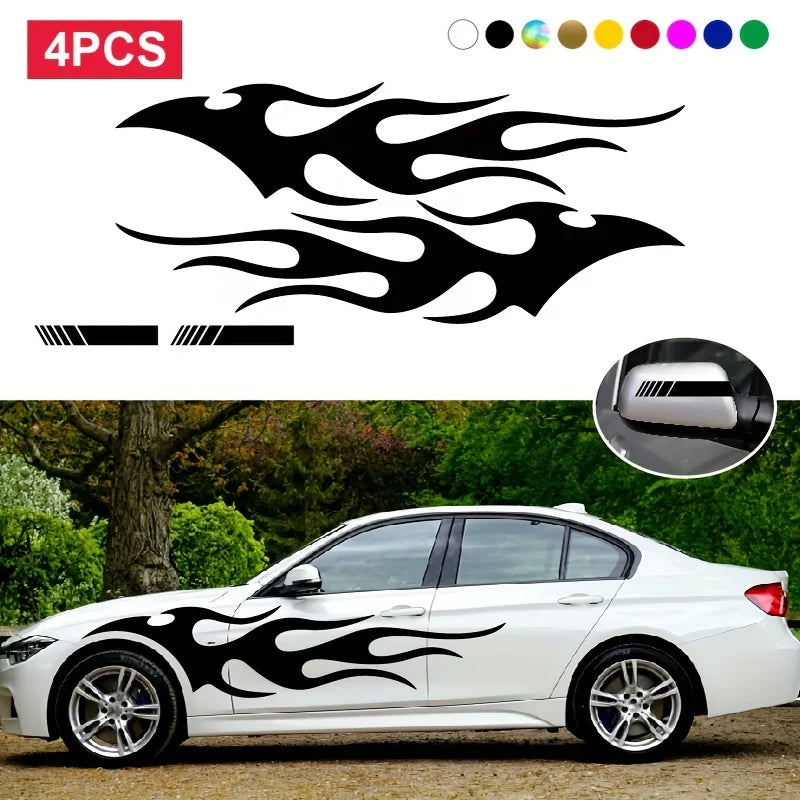4pcs Fashion for Car Sticker Flame Flame Car Body Sticker Striped Door Decal Waterproof Decorative Waterproof Vinyl Decals (ONLINE ORDER ONLY)