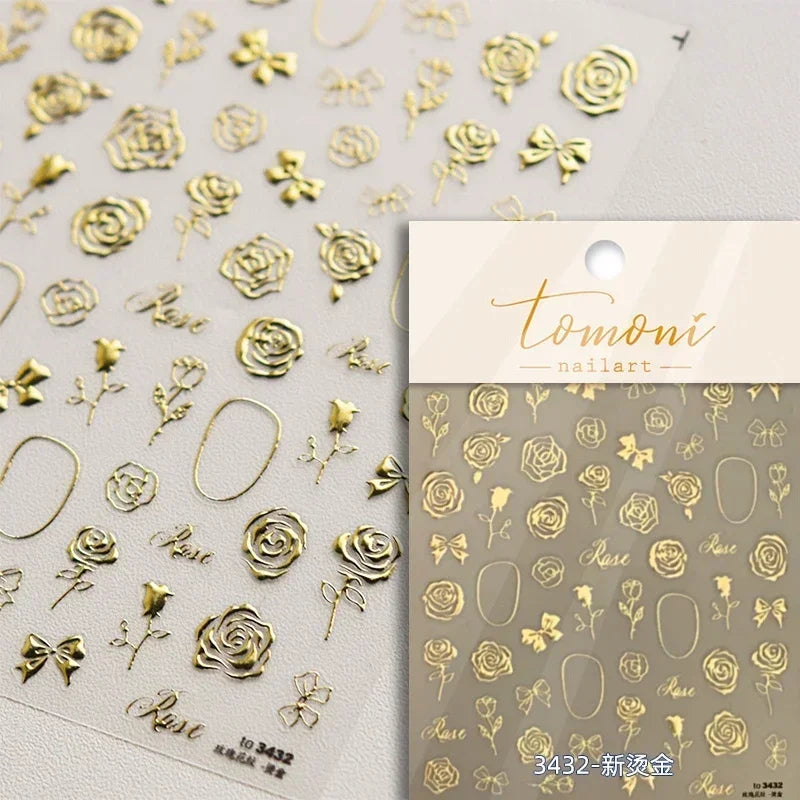 Pale Flower Bouquet Label Bowknot Stationery Sunflower Daisy Leaf 3D Self Adhesive Nail Art Stickers Rhinestone Manicure Decals (Online Order Only)