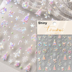 Hot Stamping Romantic White Gold Snowflakes Hexagon Winter 3D Self Adhesive Nail Art Stickers Shiny Rhinestone Manicure Decals (Online Order Only)