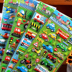 6 Sheets 3D Bubble Sticker Car Truck Plane Traffic Waterproof Cartoon Anime Stickers For Girl Boy Kids Funny Educational Toys (Online Order Only)