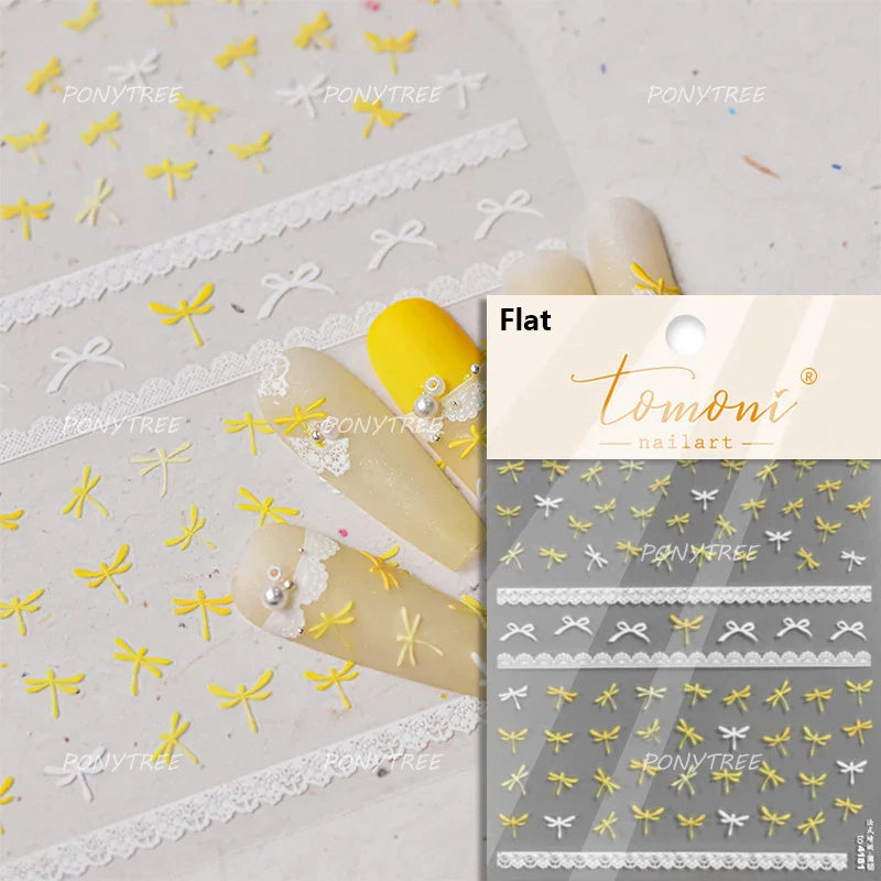 Cute 3D White Rose Flower Lace Bud Silk Bowknot Butterfly Dreamy Shiny Relief Chic Self Adhesive Nail Art Sticker Manicure Decal (ONLINE ORDER ONLY)