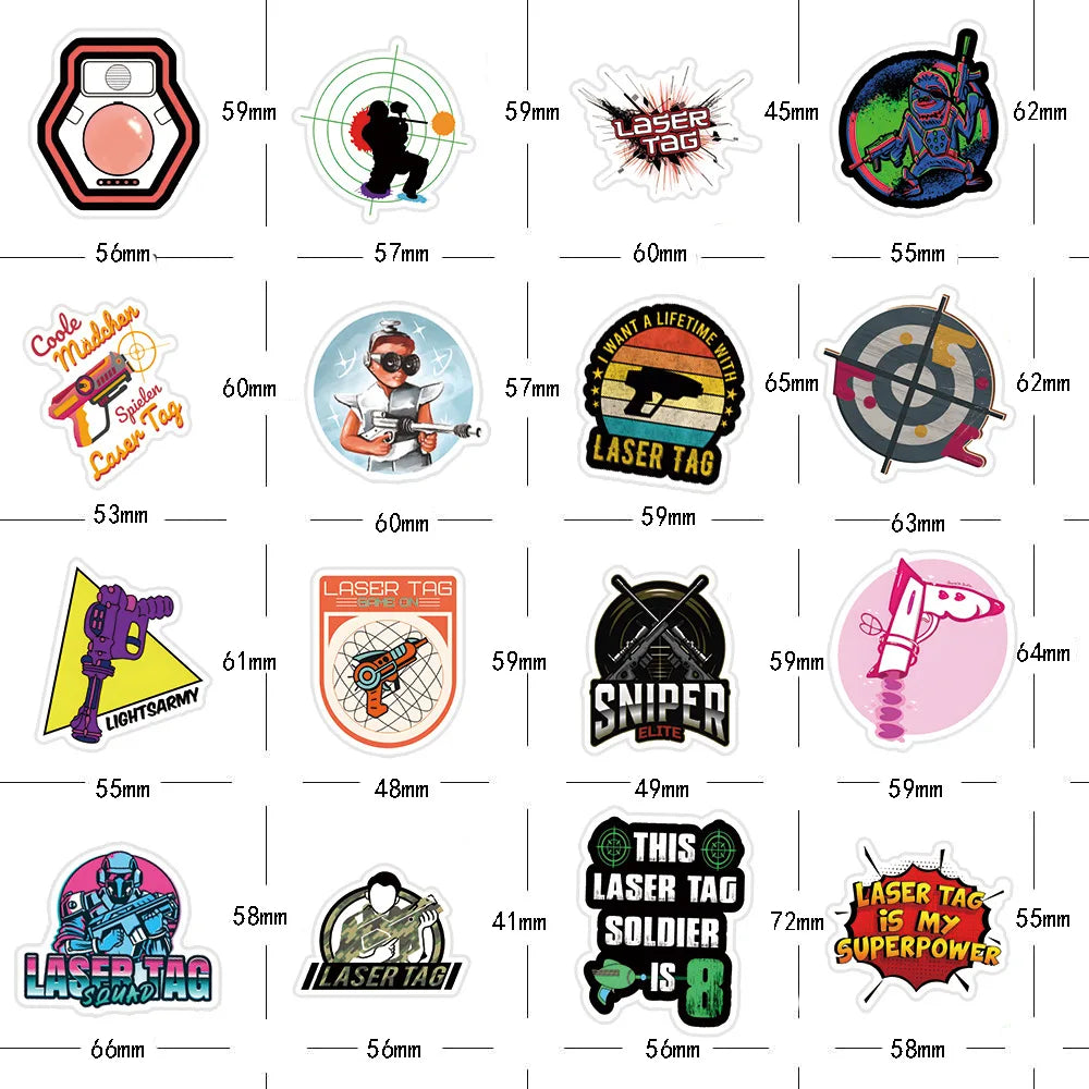 10/30/50PCS Laser Tag Shootout Game Stickers Cool Graffiti Toys For Kids Boys Phone Luggage Laptop Skateboard Decals Car Sticker (ONLINE ORDER ONLY)