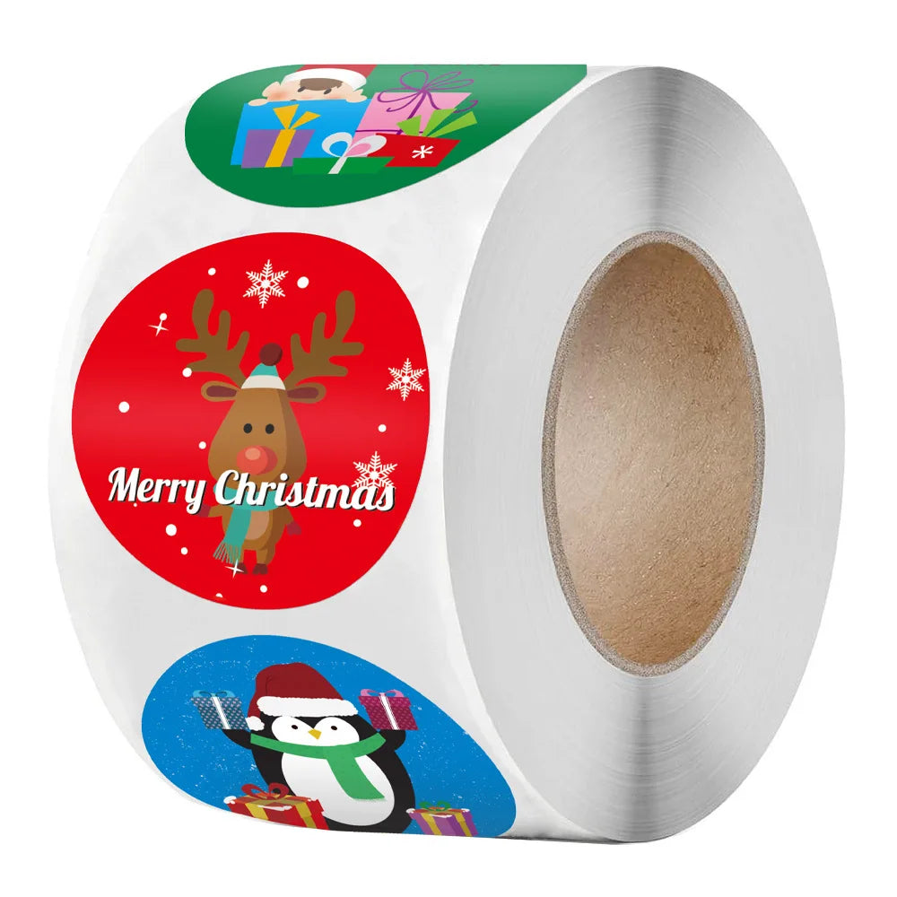 100-500Pcs Kraft Paper Round Labels Christmas Gift Sticker Xmas Tree Candy Box New Year Packaging Bag Christmas Decorations (Online Order Only)