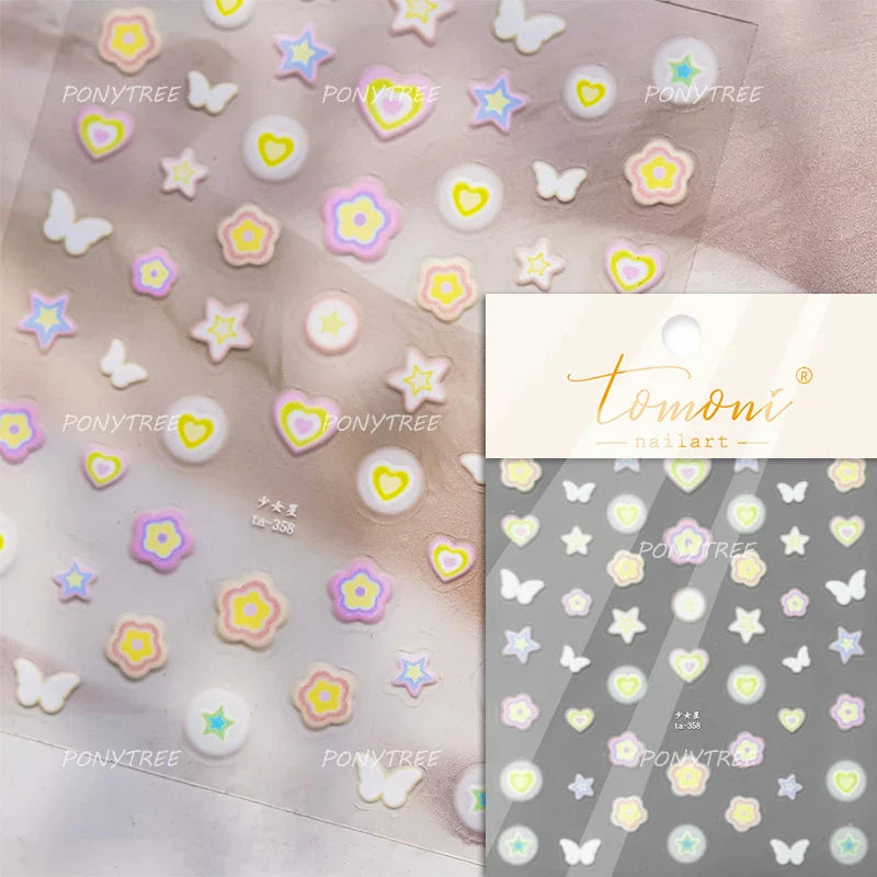 Punk Pink Leopard Print Love Heart Stars Bowknot Cool Girl 5D Self Adhesive Nail Art Stickers Ribbon Manicure Decals Wholesale (ONLINE ORDER ONLY)