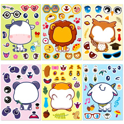 6/12Sheets Animal Make A Face Puzzle Stickers Kids Lion Owl Panda Make Your Own DIY Game Children Cartoon Jigsaw Education Toys (ONLINE ORDER ONLY)