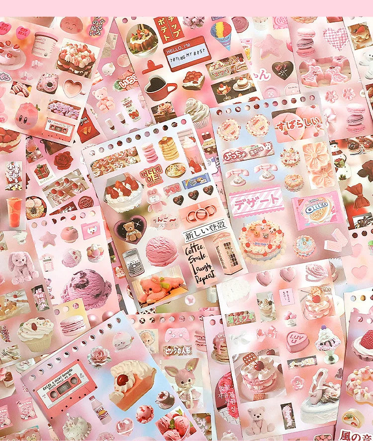 30sheets/book Y2K Retro Cute Bear Food Cut Film Sticker for Laptop Phone Camera Journal Scrapbook Kawaii Decoration Sticker Gift (ONLINE ORDER ONLY)