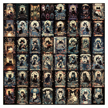 10/30/60pcs Vintage Classic Dark Black Cat Tarot Stickers Decals Laptop Phone Car Luggage Cool Decoration Waterproof Sticker (Online Order Only)