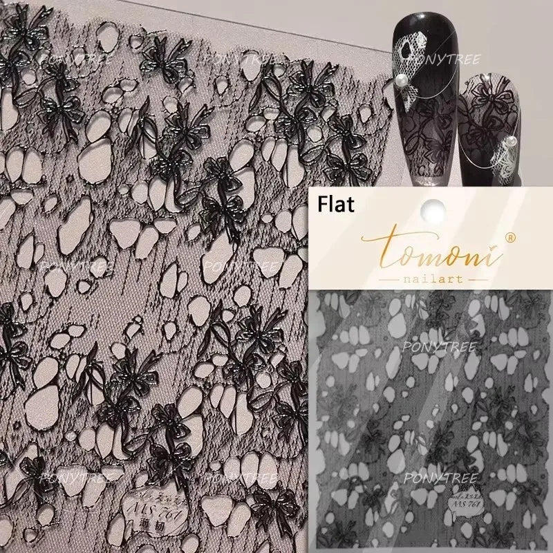 Dreamy Lace Rose Flower Fabric Art Tender Gauze Gird Pearl Pendant Irregular Pattern Nail Art Stickers Decoration Manicure Decal (ONLINE ORDER ONLY)