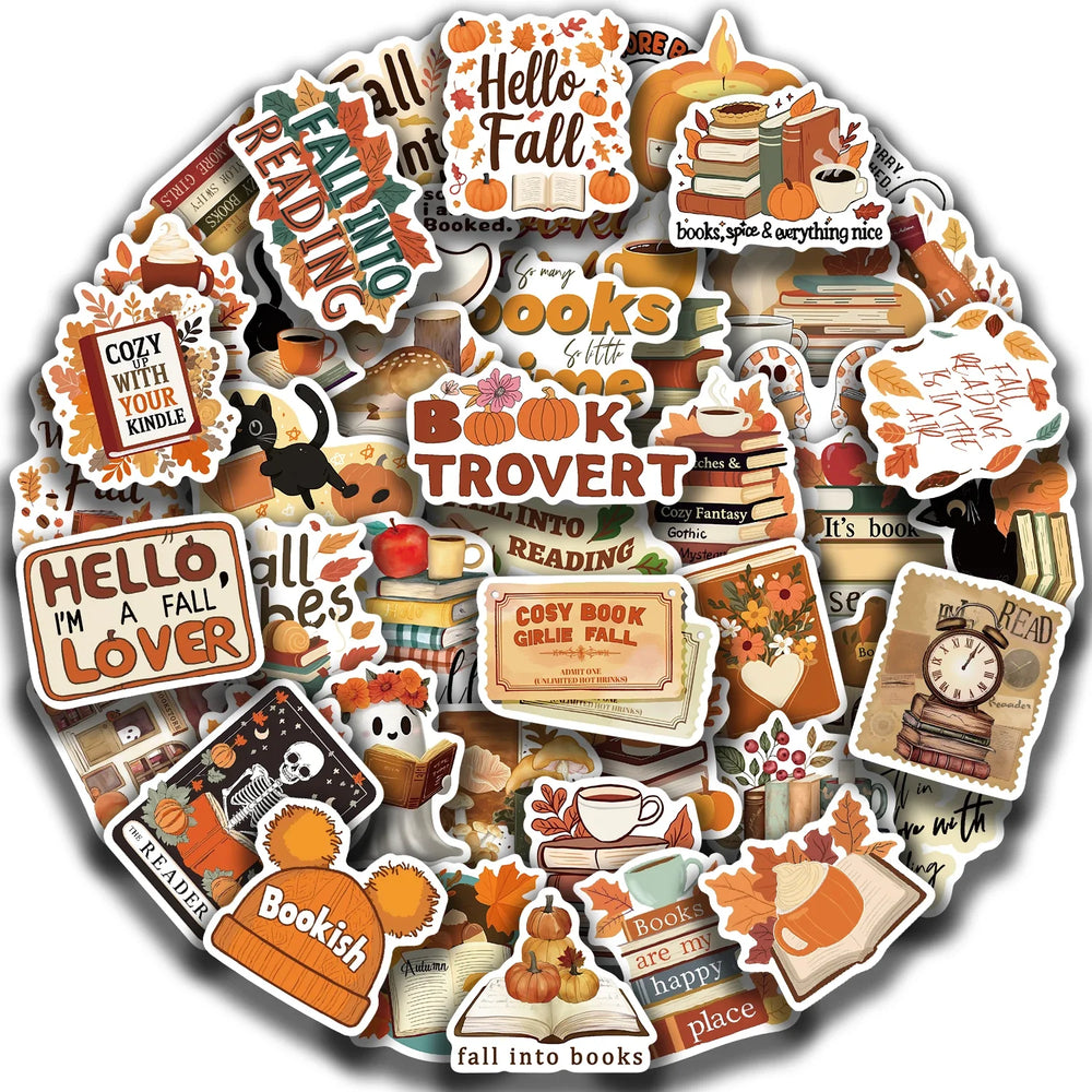 50Pcs Bookish Fall Stickers For Water Laptop Skateboard Computer Luggage Decals Motivational Scrapbook Sticker (ONLINE ORDER ONLY)