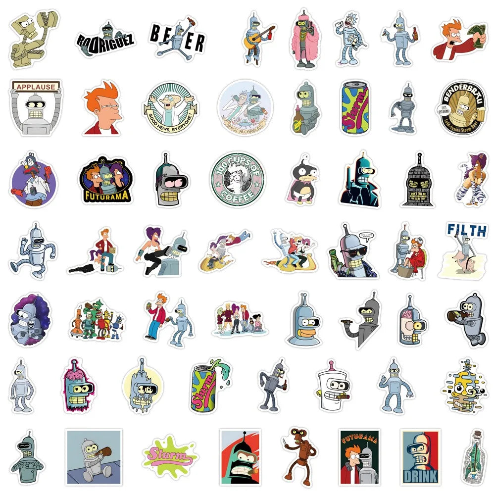 55pcs Futurama Stickers for Laptop, Phone, Scooter, Notebook, Fridge, Water Bottle (ONLINE ORDER ONLY)