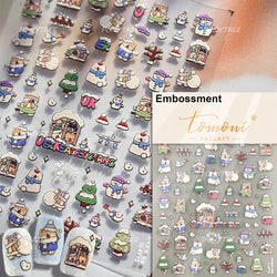 Cat House Snow Tree Window Fish Star Shiny Snowman Duck 5D Self Adhesive Nail Art Stickers Hat Apple Rhinestone Manicure Decals (ONLINE ORDER ONLY)