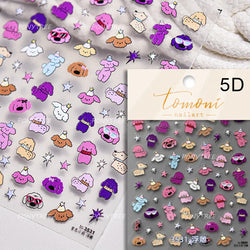 Dyeing Apple Cherry Fruit Dog Puppy Bowknot Colorful Cartoon Graffiti Reliefs Adhesive Nail Art Stickers Flowers Manicure Decals (ONLINE ORDER ONLY)