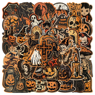 10/50pcs Vintage Kawaii Halloween Witch Pumpkin Stickers Aesthetic DIY Fridge Phone Diary Car Motorcycle Decoration Sticker (Online Order Only)