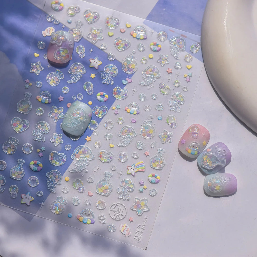 Star Drift Bottle Current Bottle Jellyfish Marine Meteor Water Bubble Love Heart Self Adhesive Nail Art Stickers Manicure Decals (ONLINE ORDER ONLY)