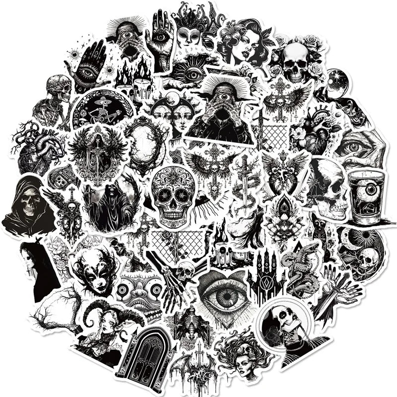 10/30/50PCS Kawaii Exaggerated Gothic Sticky PVC Sticker Aesthetic DIY Decoration Scrapbooking Hand Accounting Supplies for Kids (ONLINE ORDER ONLY)