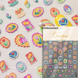 Retro Border Colourful Pink Purple Tulip Flower Bouquet Garden Fragrant 5D Soft Relief Adhesive Nail Art Sticker Manicure Decals (ONLINE ORDER ONLY)