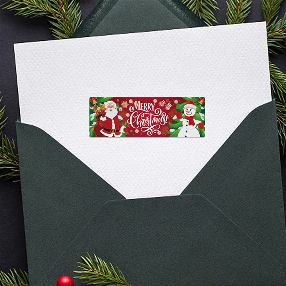 120pcs/roll Merry Christmas Stickers Rectangle Holiday Decorative Labels Decals Christmas for Business Package Gift Wrapping (ONLINE ORDER ONLY)