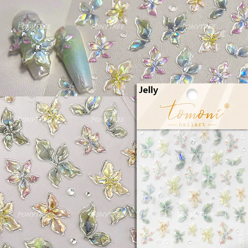 Embossed Flower Pink Butterfly Lucky Peach Blossom Chic Spring Petal 5D Soft Relief Adhesive Nail Art Stickers Manicure Decals (Online Order Only)