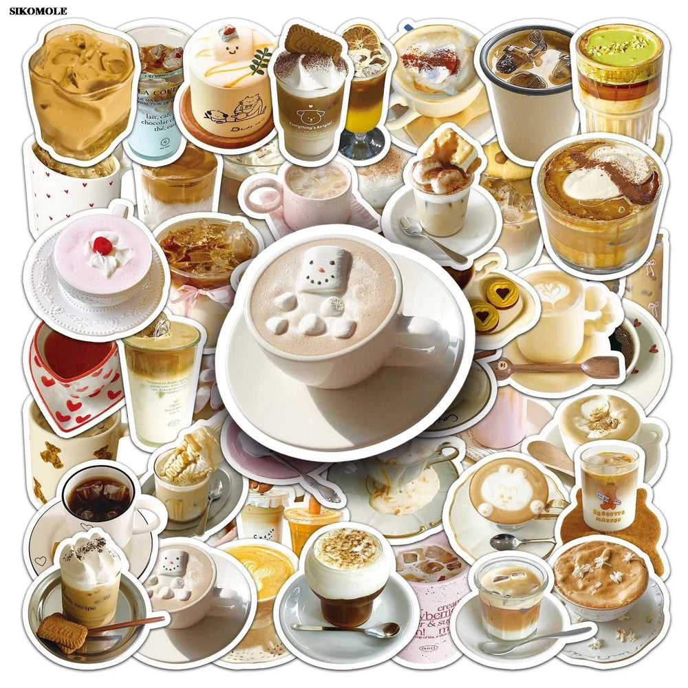 Retro Cartoon Coffee Stickers Pack - DIY Phone Laptop Luggage Skateboard Decals Gift (Online Order Only)