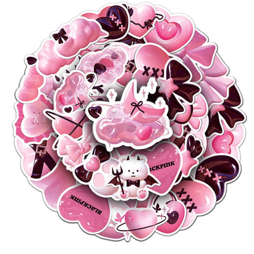 10/30/50PCS Ins Style 2D Pink Cartoon Stickers Decals For Motorcycle Notebook Phone Bike Suitcase Guitar Kids Sticker Toys Gift (ONLINE ORDER ONLY)
