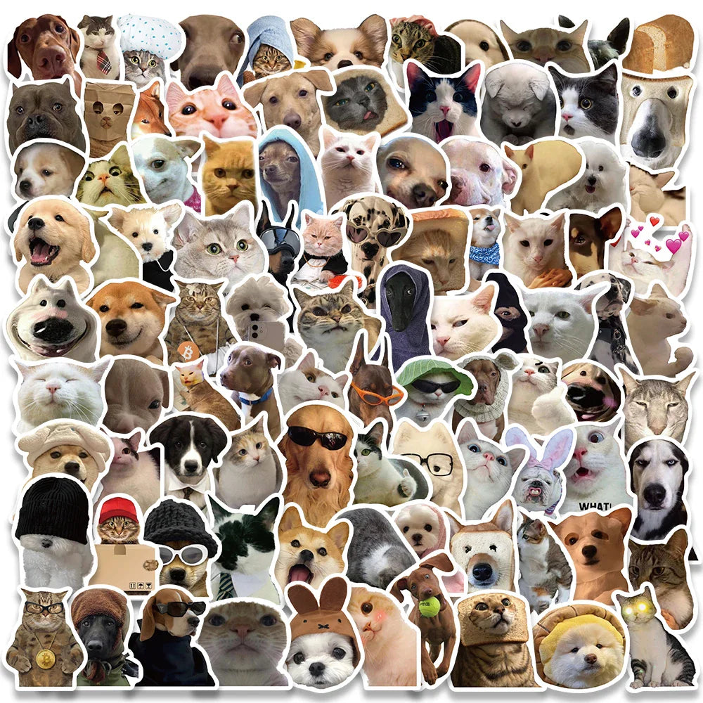 10/30/50/100pcs Cute Dog Cat MEME Funny Animals Stickers Kawaii Cartoon Decals Skateboard Notebook Luggage Phone Car Sticker Toy (ONLINE ORDER ONLY)