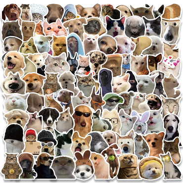 10/30/50/100pcs Cute Dog Cat MEME Funny Animals Stickers Kawaii Cartoon Decals Skateboard Notebook Luggage Phone Car Sticker Toy (ONLINE ORDER ONLY)