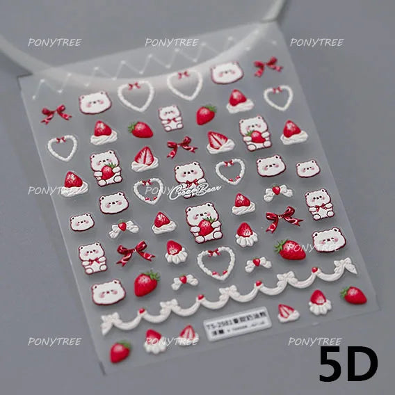 Cute White Rabbit Bunny Strawberry Flower Pudding Star Bowknot Fruit Delicate Adhesive Nail Art Sticker Charming Manicure Decal (Online Order Only)