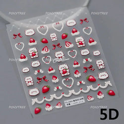 Cute White Rabbit Bunny Strawberry Flower Pudding Star Bowknot Fruit Delicate Adhesive Nail Art Sticker Charming Manicure Decal (Online Order Only)