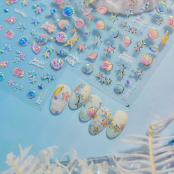 Shiny Colourful Marine Shell Starfish Ocean Elements Star Water Bubbles Star Conch Underwater Nail Art Stickers Manicure Decals (ONLINE ORDER ONLY)