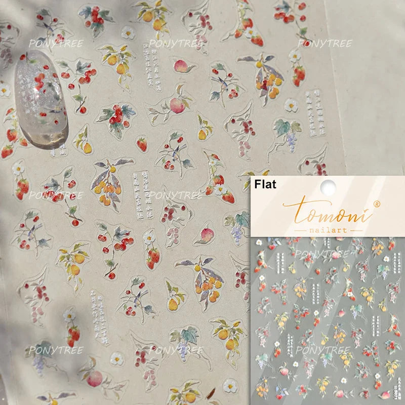 Antique Flowers Bird Swallow Fruit Narcissus Orchid Oranges Peaches Grape Cherry Strawberries Nail Art Stickers Manicure Decals (ONLINE ORDER ONLY)