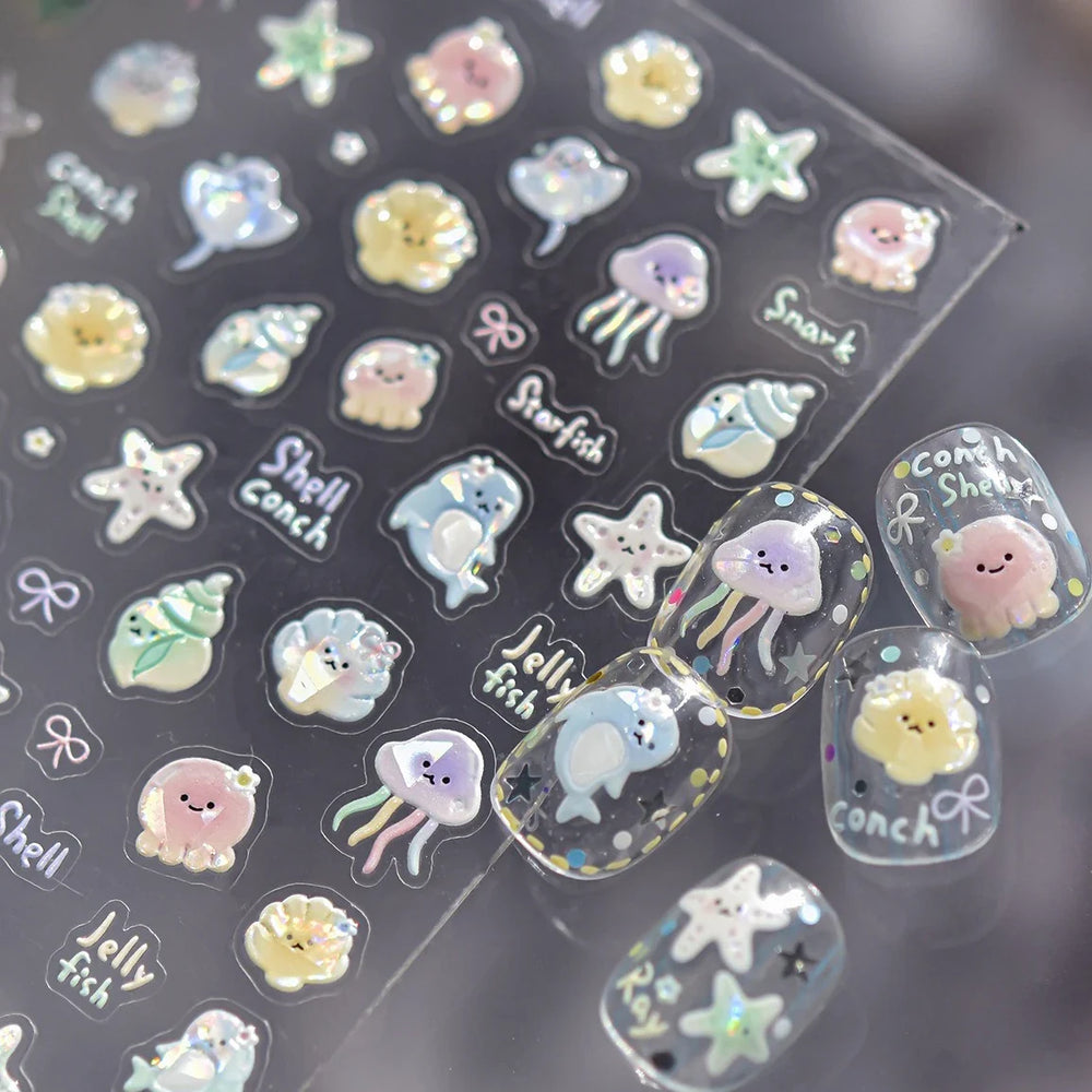 Ray Fish Shell  Conch Water Bubbles Octopus Starfish Mermaid Jellyfish Otter Dolphin Nail Art Decorations Sticker Manicure Decal (ONLINE ORDER ONLY)