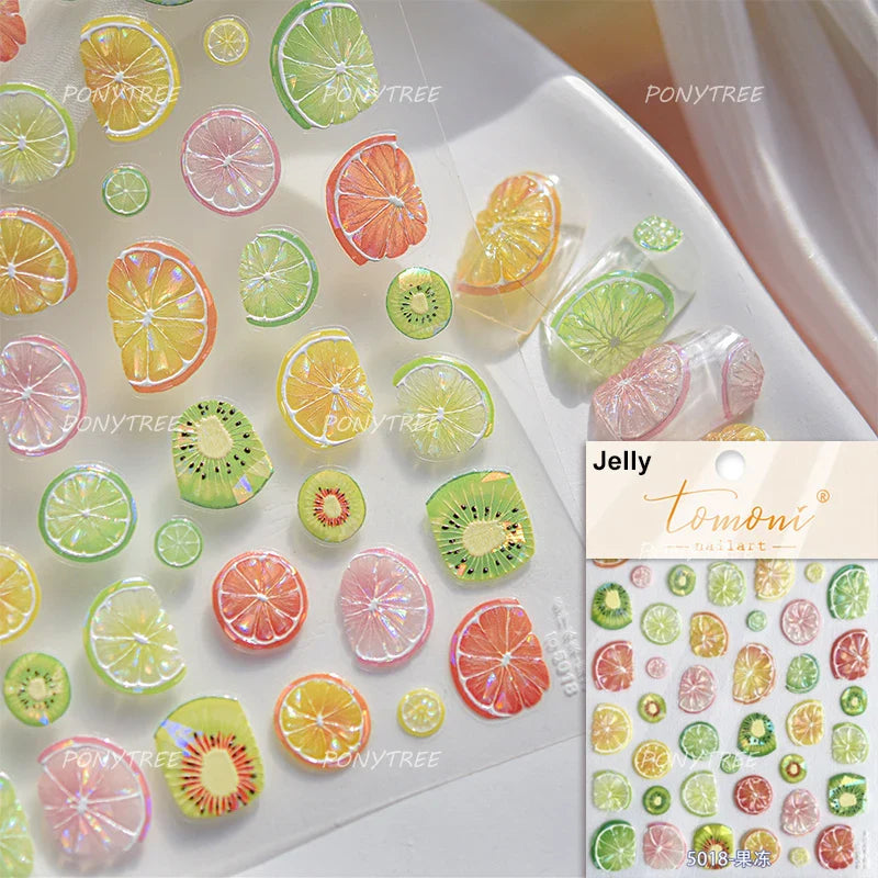 Strawberry Cherry Loquat Longan Peach Grapes Plant Red Bean Fruit Flat Realistic Painting 3D Nail Art Stickers Manicure Decals (ONLINE ORDER ONLY)