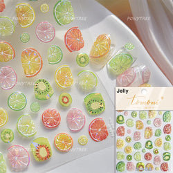 Strawberry Cherry Loquat Longan Peach Grapes Plant Red Bean Fruit Flat Realistic Painting 3D Nail Art Stickers Manicure Decals (ONLINE ORDER ONLY)