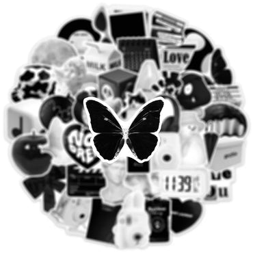10/30/50PCS Ins Style Simple Black White Stickers Cute Decals DIY Phone Suitcase Luggage Fridge Helmet Graffiti Cartoon Sticker (ONLINE ORDER ONLY)