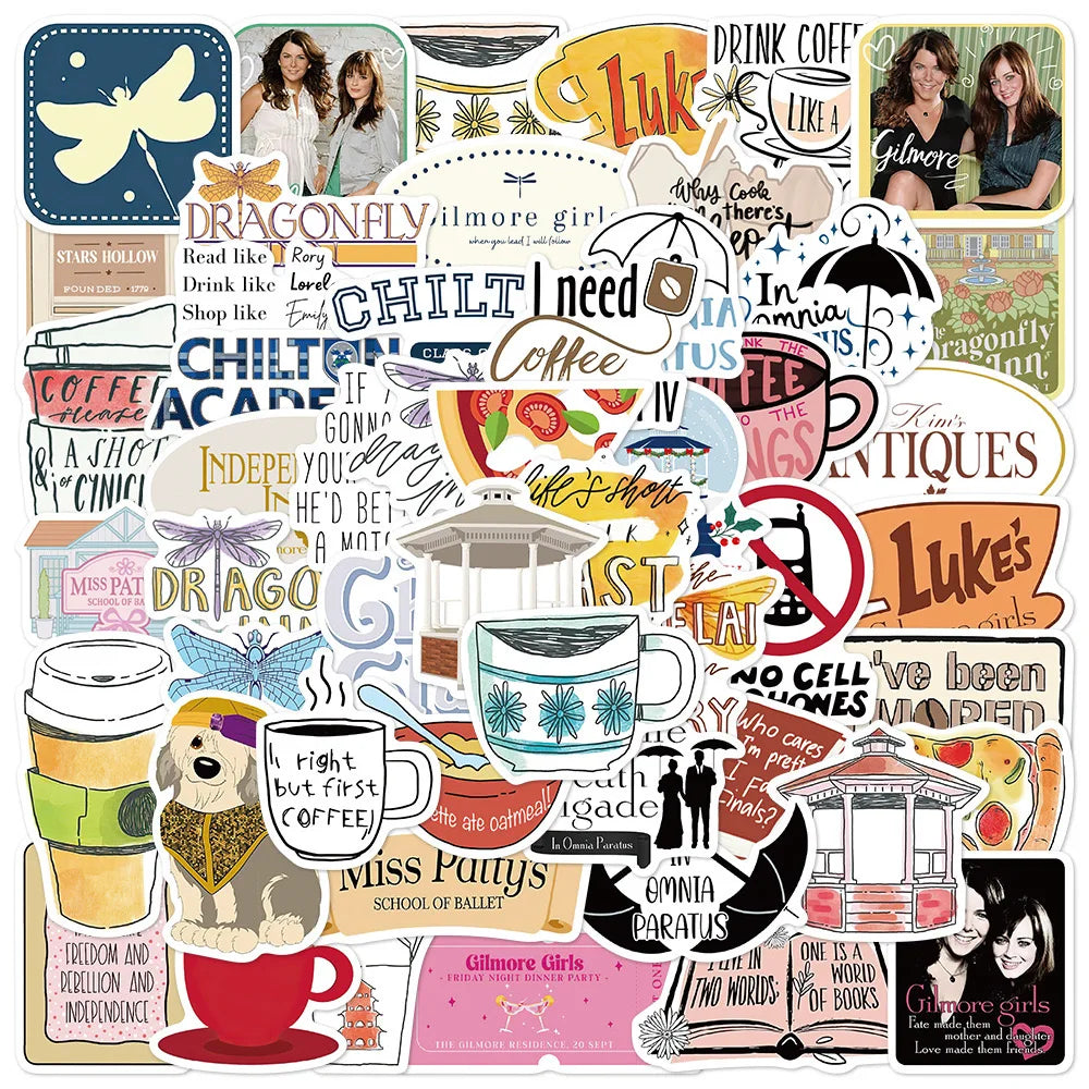 10/52PCS Anime TV Show Gilmore Girls Stickers Cartoon Funny Graffiti Decals Toy Decorative Skateboard Motorcycle Phone Sticker (ONLINE ORDER ONLY)